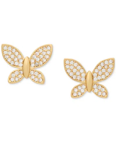 Kate Spade Lucky Charm Gold-tone Pave Crystal Butterfly Stud Earrings In Clear,gold.