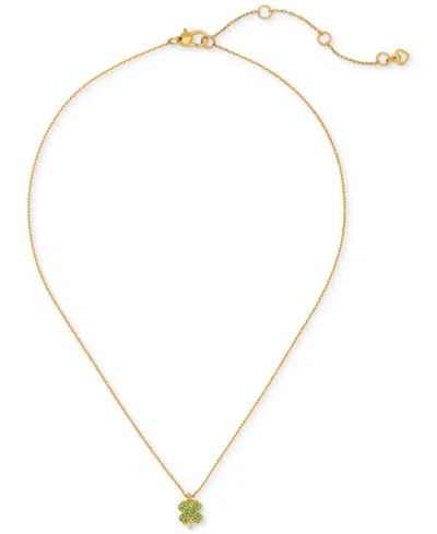 Kate Spade Lucky Charm Gold-tone Pave Crystal Clover Pendant Necklace, 16" + 3" Extender In Green,gold