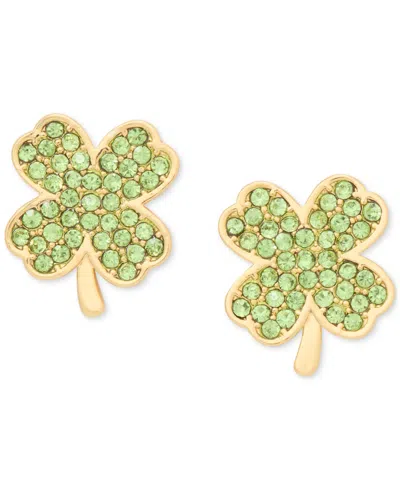 KATE SPADE LUCKY CHARM GOLD-TONE PAVE CRYSTAL CLOVER STUD EARRINGS