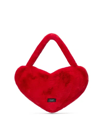 Kate Spade Luver Faux Fur Large Heart Tote Bag In Cherry Rouge