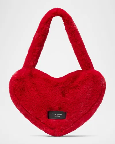 Kate Spade Luver Heart Faux Fur Tote Bag In Cherry Rouge