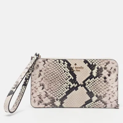 Pre-owned Kate Spade L-zip Light Pink/black Snakeskin Embossed Leather Wristlet