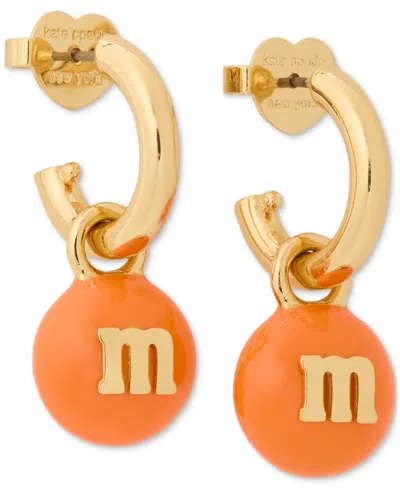 Kate Spade M&m X  New York Gold-tone M&m Charm Huggie Hoop Earrings In Orange,gol