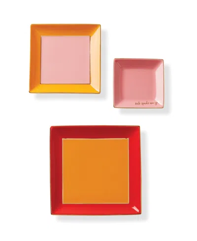 Kate Spade Make It Pop 3-piece Tray Set In Red