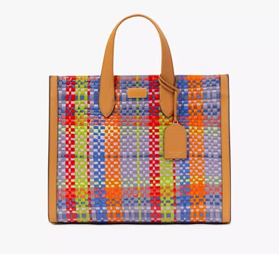 Kate Spade Manhattan Madras Plaid Woven Straw Large Tote In Multi