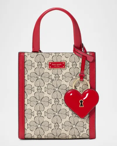 Kate Spade Manhattan Mini Heart Spade Flower Canvas Tote Bag In Cherry Rouge Multi