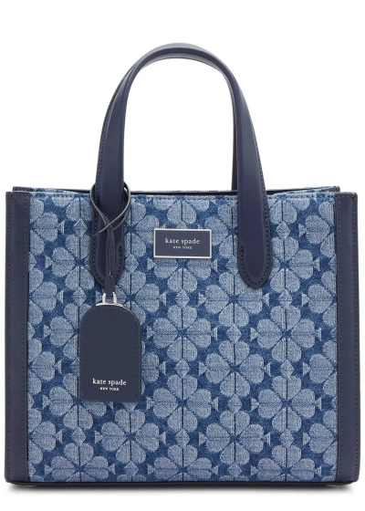 Kate Spade Manhattan Small Logo-jacquard Denim Tote In Blue