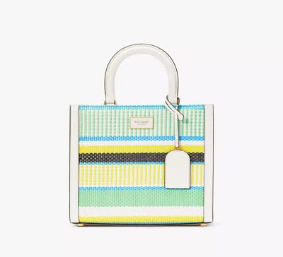 Kate Spade Manhattan Striped Woven Straw Small Tote In Green