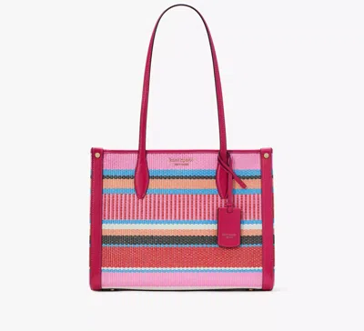 Kate Spade Market Striped Woven Straw Medium Tote In Pink