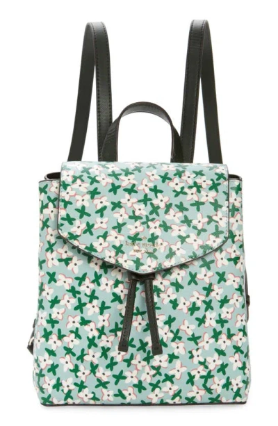Kate Spade Medium Flower Print Leather Flap Backpack In Aphrodite Green Multi