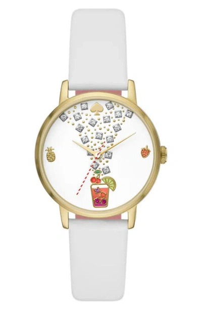 Kate Spade Metro Cocktail Leather Strap Watch, 34mm In White
