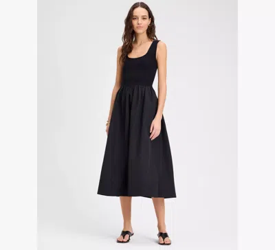 Kate Spade Mixed Media Midi Dress In Black