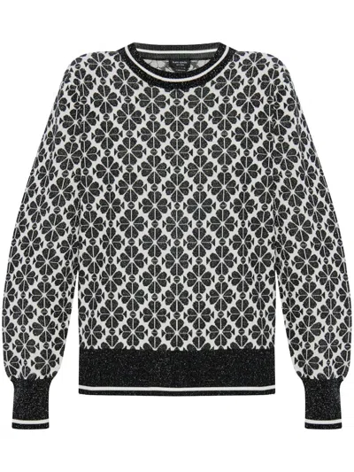 Kate Spade Monogram-pattern Crew-neck Sweater In Black