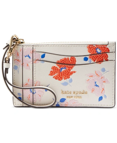 Kate Spade Morgan Dotty Floral Embossed Saffiano Leather Coin Card Case Wristlet In White Multi