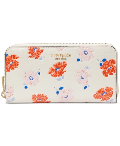 Kate Spade Morgan Dotty Floral Embossed Saffiano Leather Zip Around Continental Wallet In White Multi