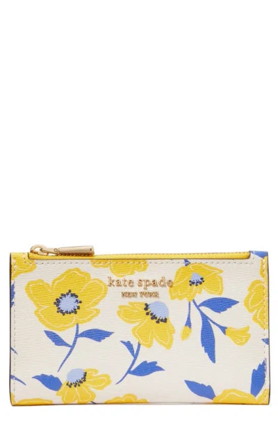 Kate Spade Morgan Sunshine Floral Print Slim Bifold Wallet In Yellow