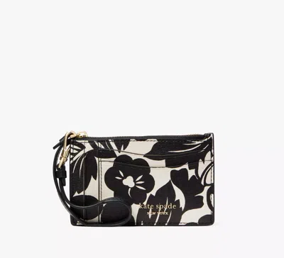 Kate Spade Morgan Tropical Foliage Coin Card Case Wristlet In Black