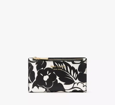 Kate Spade Morgan Tropical Foliage Small Slim Bifold Wallet In Black