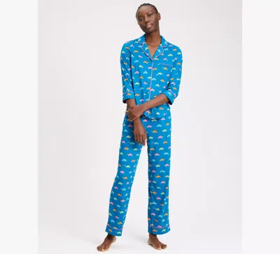 Kate Spade Multi Turtles Long Pj Set In Blue