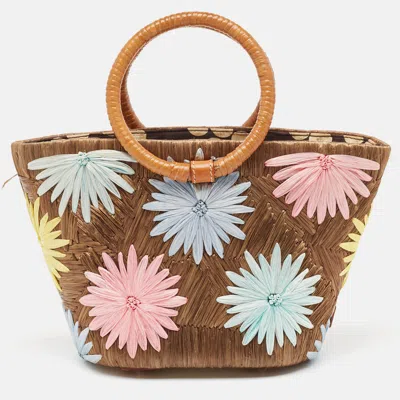 Pre-owned Kate Spade Multicolor Floral Straw Basket Tote