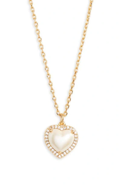 Kate Spade My Love Imitation Pearl Heart Pendant Necklace In Cream/ Gold