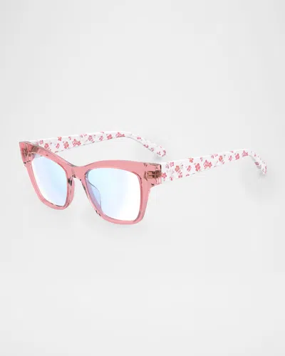 Kate Spade Myno Cateye Blue Block Readers In Pink