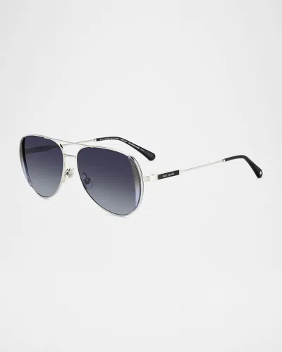 Kate Spade Navigator Aviator Metal Sunglasses In Silver