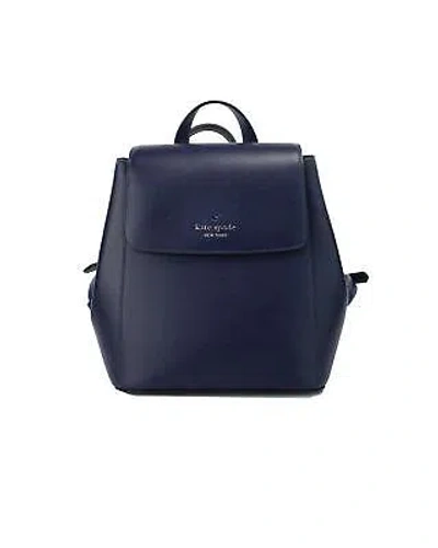 Pre-owned Kate Spade Navy Saffiano Leather Medium Flap Shoulder Backpack Bag - Shoulder In Navy Blue.