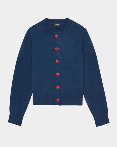 Kate Spade Nell Heart Button Wool-cashmere Cardigan In Planetary Navy