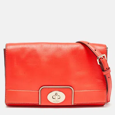 Pre-owned Kate Spade Neon Orange Leather Hampton Road Juliana Crossbody Bag