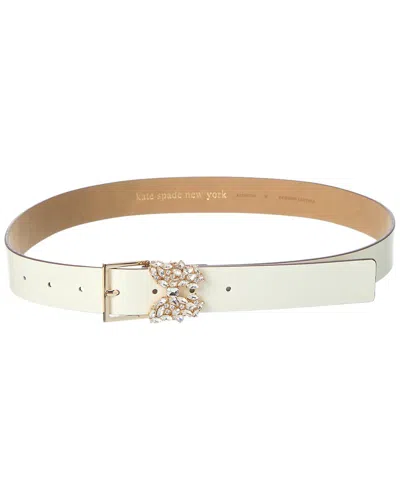 Kate Spade New York 32mm Rhinestone Flower Metal Leather Belt In White