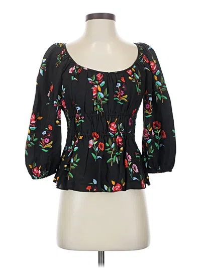 Pre-owned Kate Spade New York 3/4 Sleeve Silk Top Black Sweetheart Neckline Tops