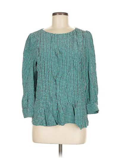 Pre-owned Kate Spade New York 3/4 Sleeve Silk Top Teal Square Neckline Tops In Blue