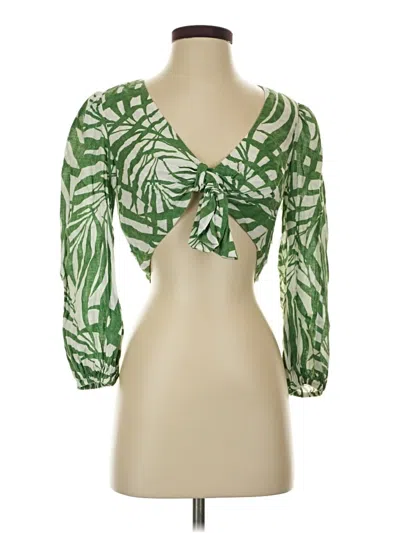 Pre-owned Kate Spade New York 3/4 Sleeve Top Green Plunge Neckline Tops