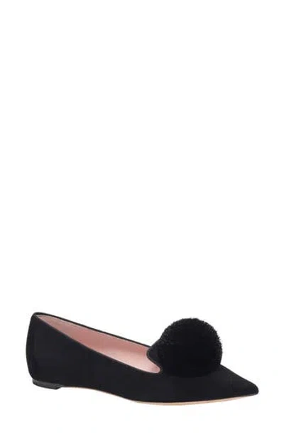 Kate Spade New York Amour Pompom Pointed Toe Flat In Black