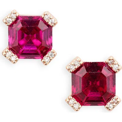Kate Spade New York Asscher Cut Crystal Stud Earrings In Ruby/rose Gold