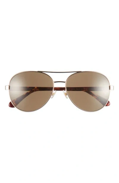 Kate Spade New York Averie 58mm Polarized Aviator Sunglasses In Gold Brown/bronze Polar