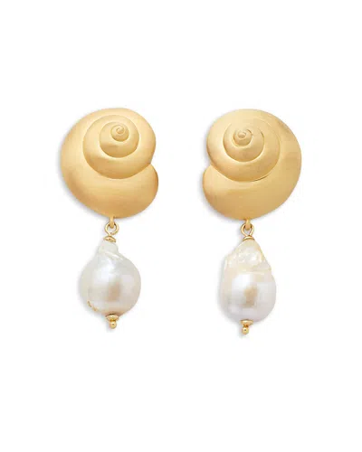 KATE SPADE KATE SPADE NEW YORK BEACHSIDE SHELL & CULTURED FRESHWATER PEARL DROP EARRINGS