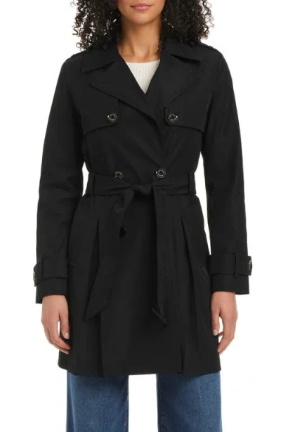Kate Spade New York Belted Double Breasted Pleated Trench Coat In Black