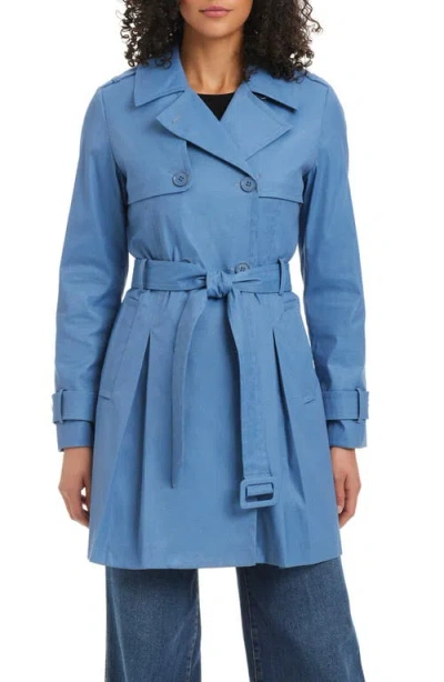 Kate Spade New York Belted Double Breasted Pleated Trench Coat In Blue