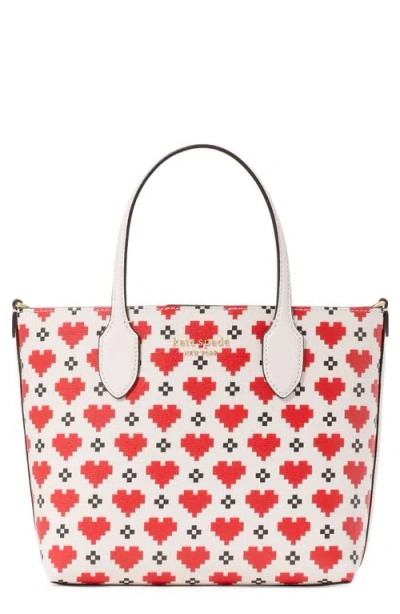 Kate Spade Bleecker Pixelated Hearts Printed Pvc Small Crossbody Tote In Cream.
