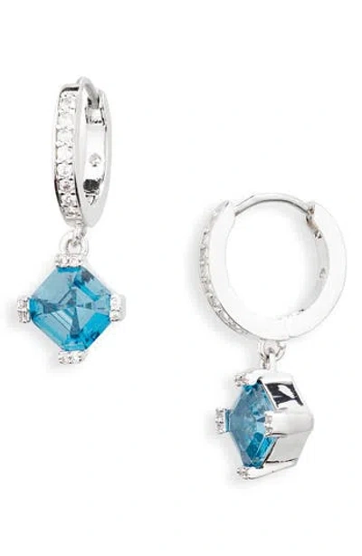 Kate Spade New York Blue Crystal Drop Huggie Hoop Earrings In Light Sapphire