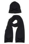 Kate Spade New York Bow Beanie & Scarf Gift Box Set In Black