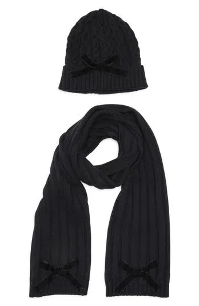 Kate Spade New York Bow Beanie & Scarf Gift Box Set In Black