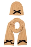 Kate Spade New York Bow Beanie & Scarf Gift Box Set In Brown