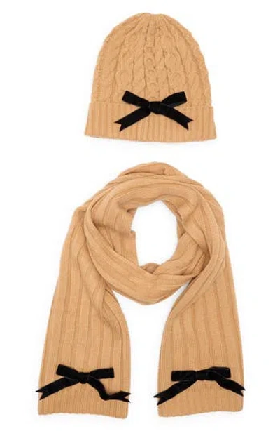 Kate Spade New York Bow Beanie & Scarf Gift Box Set In Brown