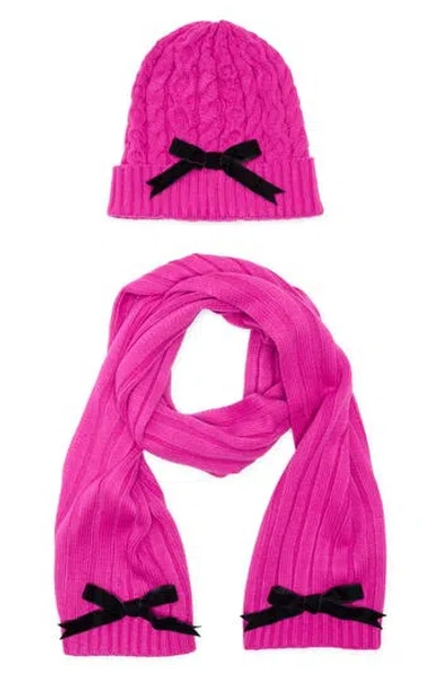 Kate Spade New York Bow Beanie & Scarf Gift Box Set In Pink