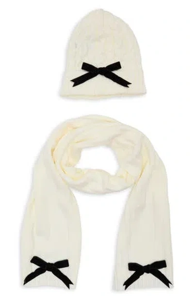Kate Spade New York Bow Beanie & Scarf Gift Box Set In Neutral