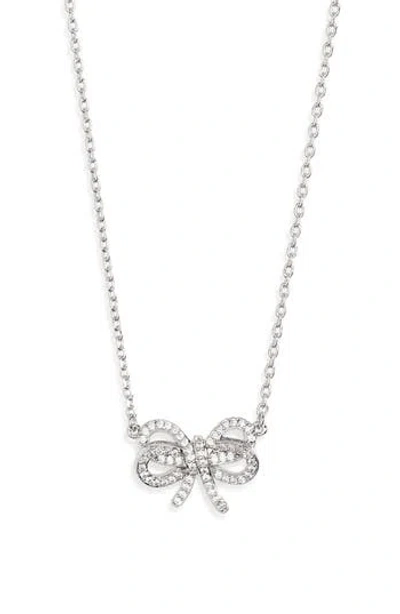 Kate Spade New York Bow Meets Girl Pavé Cubic Zirconia Pendant Necklace In Silver