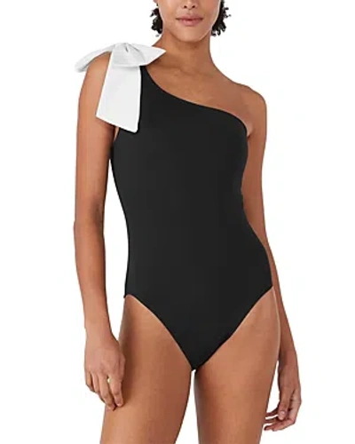 Kate Spade New York Bow One Shoulder One Piece Swimsuit In Black